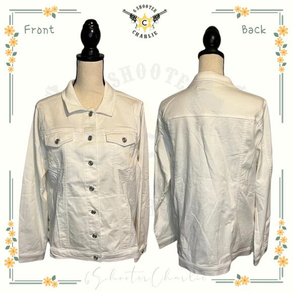 NWT Diane Gilman DG2 White Jean Jacket Women's Size XL Full Button Stretch - Picture 1 of 9